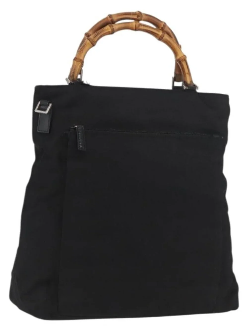 GUCCI Bamboo Hand Bag Nylon Black Silver 002 3754 0506 Auth bs34395